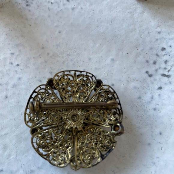 ❤️ VINTAGE EMERALD GREEN & BLUE BROOCH PIN - Picture 2 of 4